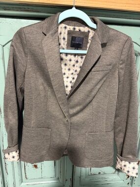 The Limited Taupe Knit Blazer with Printed Lining